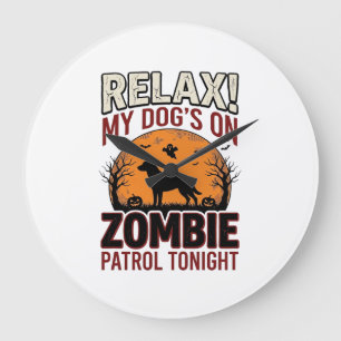 Zombie Patrol Dog Halloween Vintage Engraving Desi Large Clock