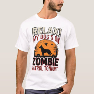 Zombie Patrol Dog Halloween Vintage Engraving Desi T-Shirt
