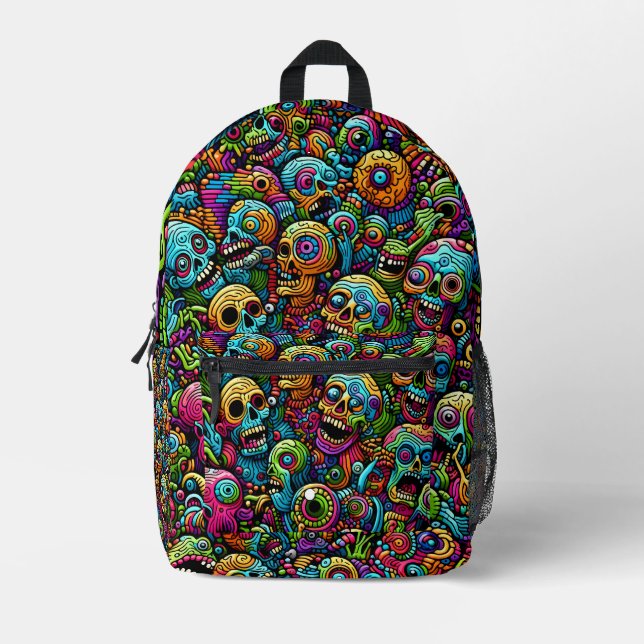 Zombie patterns in various colors printed backpack (Front)