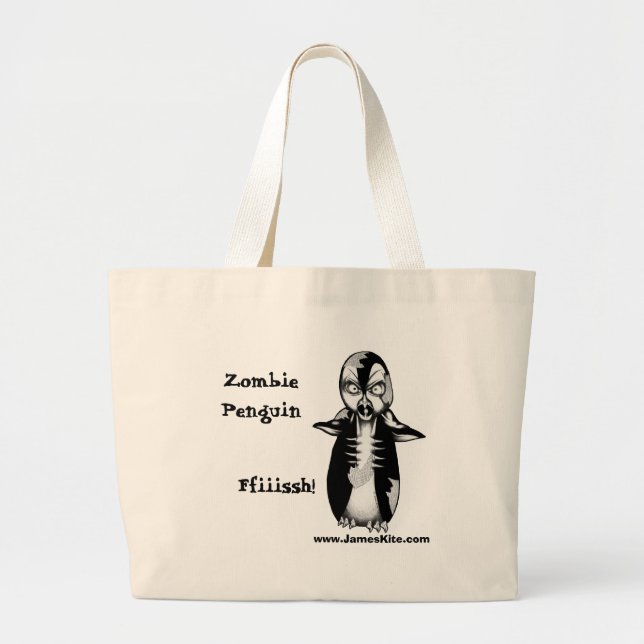 Zombie Penguin: Ffiiissh! Large Tote Bag (Front)