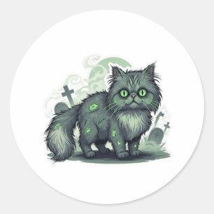 Zombie Persian – Fluffy Persian Cat Halloween Classic Round Sticker