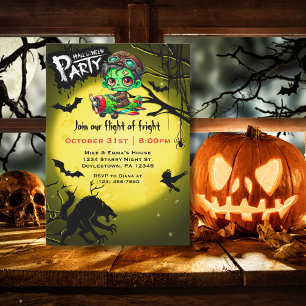 Zombie Pilot Flying Aeroplane Fun Halloween Party  Invitation