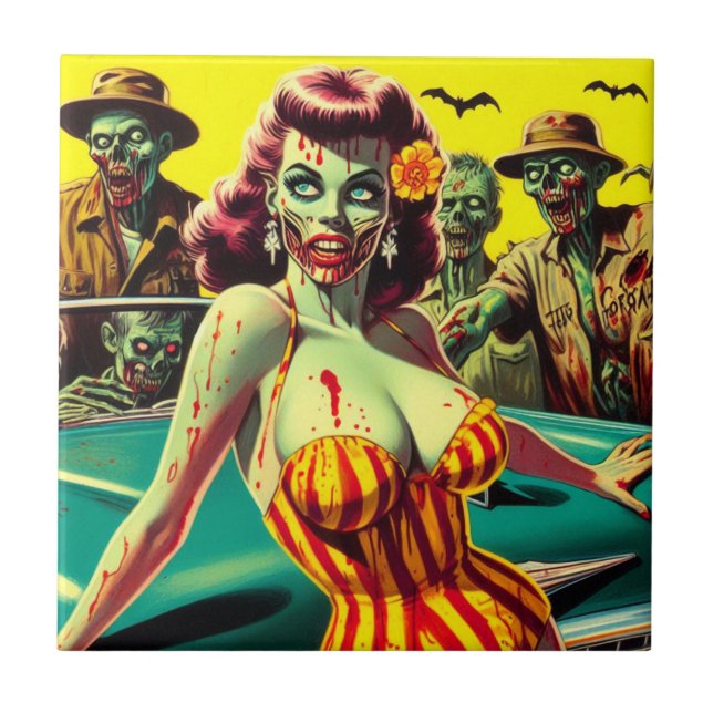 Zombie Pin-up Ceramic Tile (Front)