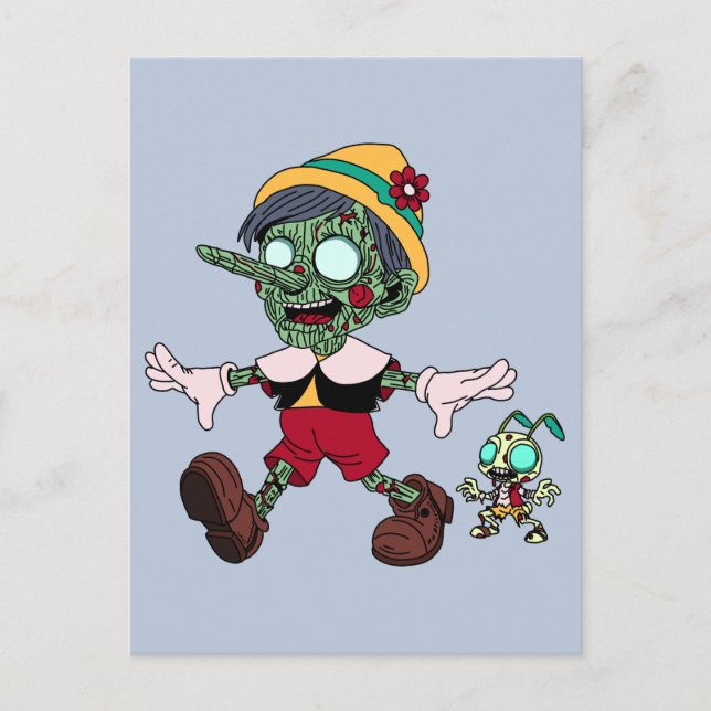 Zombie Pinocchio & Cricket Postcard (Front)