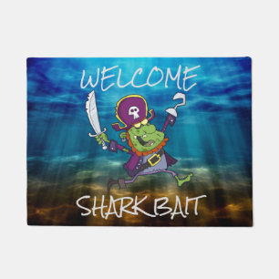 ZOMBIE PIRATE CARTOON SHARK BAIT DOORMAT