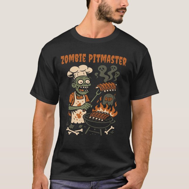 Zombie Pitmaster – Skeleton Grill Master Funny BBQ T-Shirt (Front)