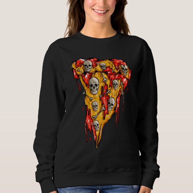 Zombie Pizza Slice Skulls Skeleton Pizza  Hallowee Sweatshirt (Front)