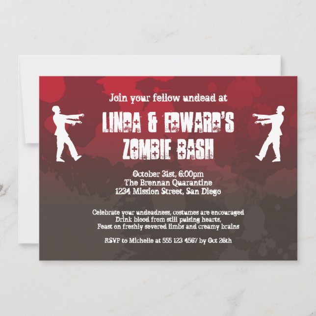 Zombie plague invasion red splatter gore Halloween Invitation (Front)
