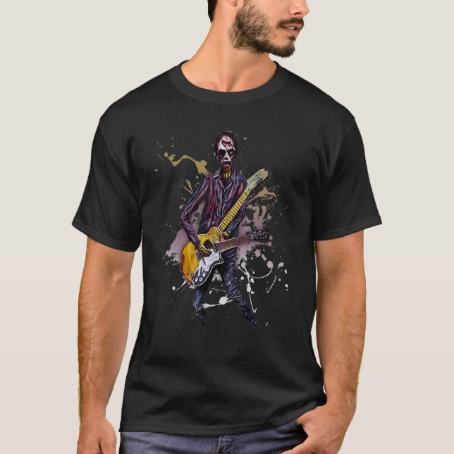 Zombie Playing Electric Guitar Metal Rock Music Ho T-Shirt (Front)