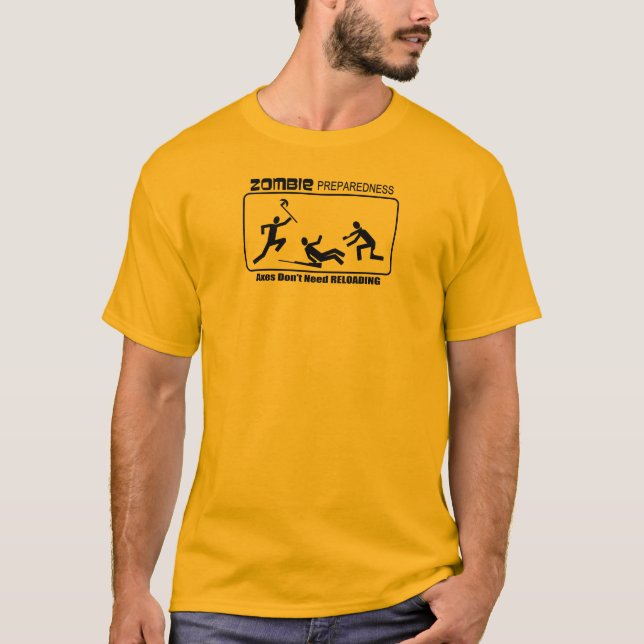 Zombie Preparedness Axes Reload Design T-Shirt (Front)