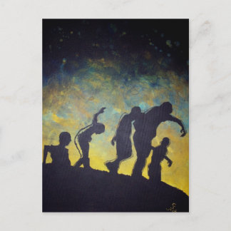 Zombie Procession silhouette horror art postcard