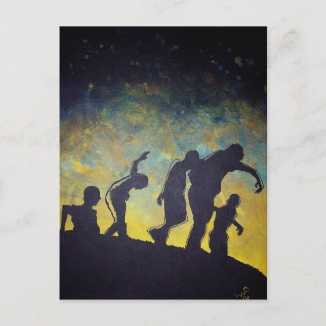 Zombie Procession silhouette horror art postcard (Front)