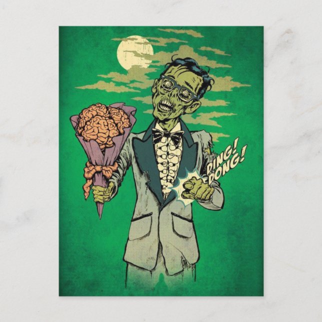 zombie prom date with brain roses postcard (Front)