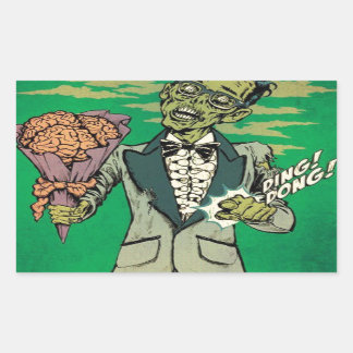 zombie prom date with brain roses rectangular sticker