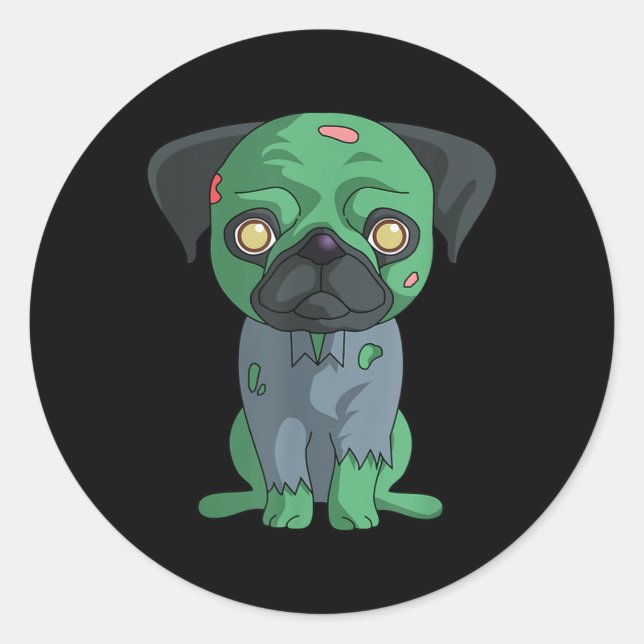 Zombie Pug Classic Round Sticker (Front)