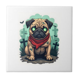 Zombie Pug Parade Ceramic Tile