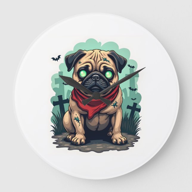 Zombie Pug Parade Large Clock (Front)