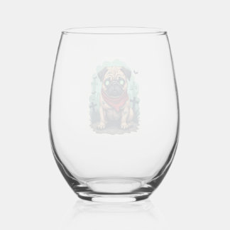 Zombie Pug Parade Stemless Wine Glass