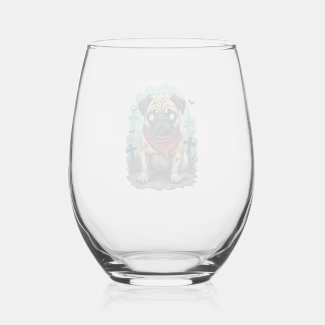 Zombie Pug Parade Stemless Wine Glass (Front)
