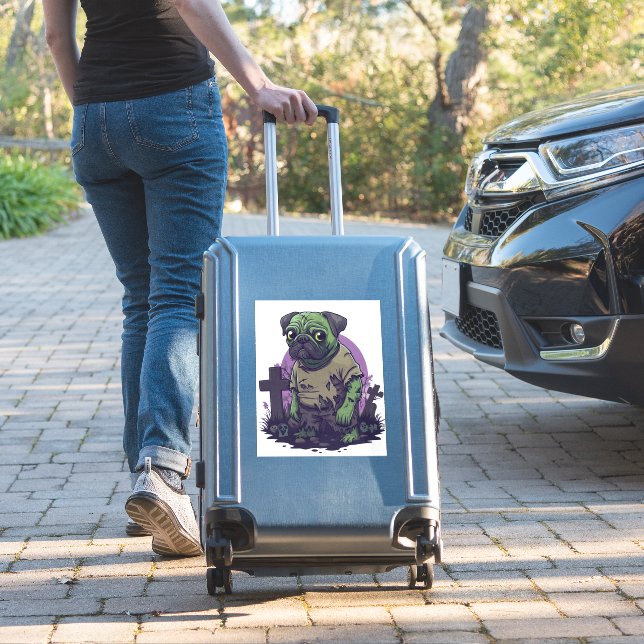Zombie Pug – Undead Funny Halloween Dog (Suitcase Insitu)