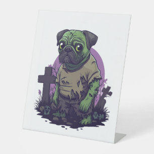 Zombie Pug – Undead Funny Halloween Dog Pedestal Sign