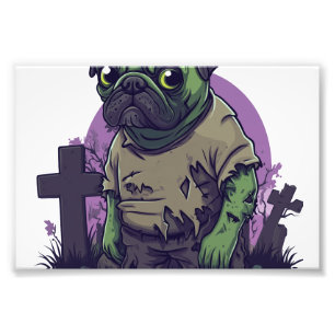 Zombie Pug � Undead Funny Halloween Dog Photo Print