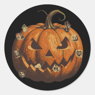 Zombie Pumpkin Creepy Undead Halloween Classic Round Sticker