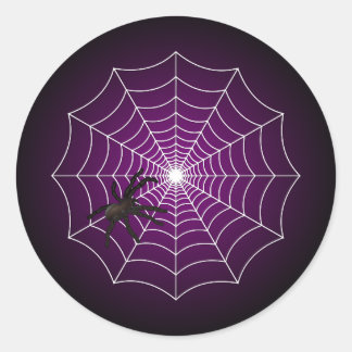 Zombie Purple Spider Web on Black Classic Round Sticker