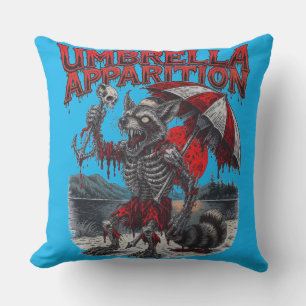 Zombie Racoon holding Skull & Umbrella Macabre Cushion