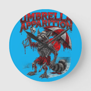 Zombie Racoon holding Skull & Umbrella Macabre  Round Clock