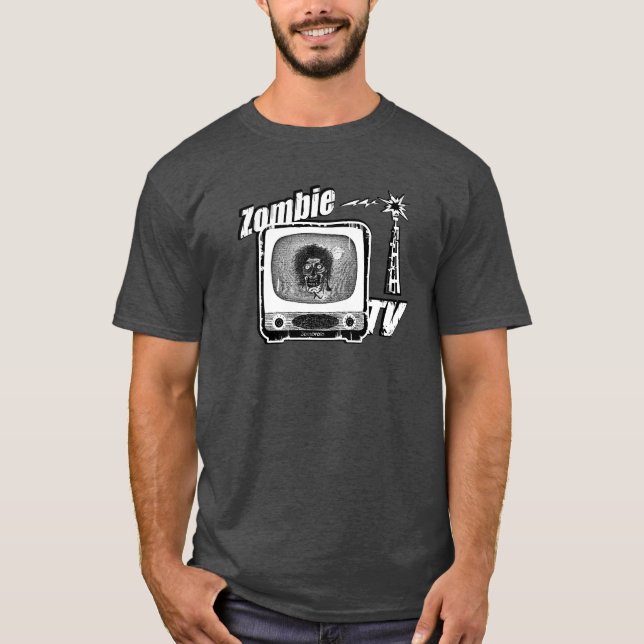 Zombie Retro TV- Style 3 Black & White T-Shirt (Front)