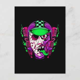 Zombie Rider Neon Horror Biker Design Postcard