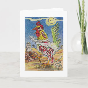 Zombie Rooster Chicken Halloween Art Card