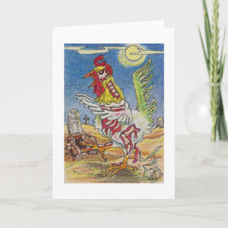 Zombie Rooster Chicken Halloween Art Card