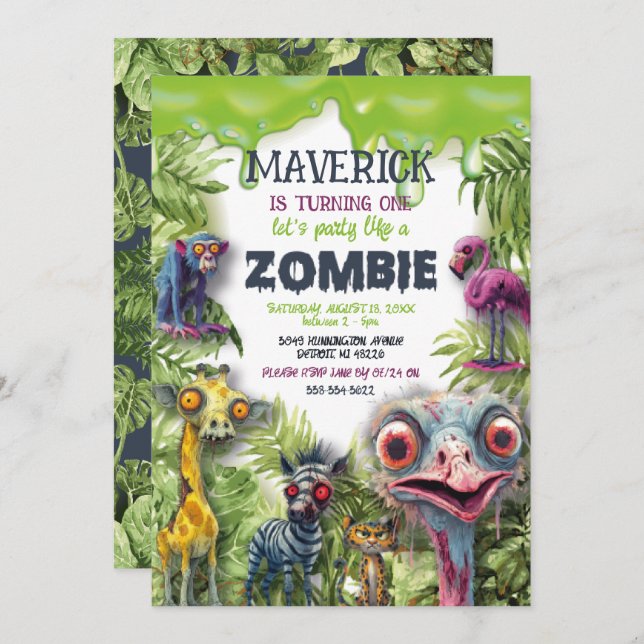 Zombie Safari Animals Birthday  Invitation (Front/Back)