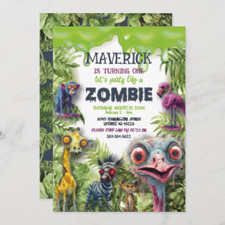 Zombie Safari Animals Birthday Invitation