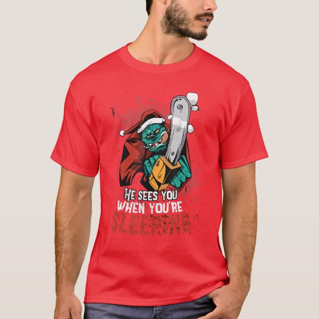 Zombie Santa Chainsaw Horror Movie Lover Gift boy T-Shirt (Front)