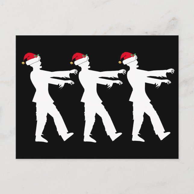 Zombie Santa Hat Christmas Horror Humour Black Postcard (Front)