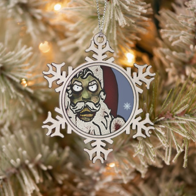 Zombie Santa Snowflake Pewter Christmas Ornament (Tree)