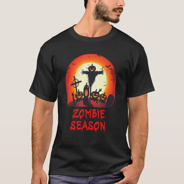 Zombie Season Moonlit Scary Graveyard   Kids Boys  T-Shirt (Front)