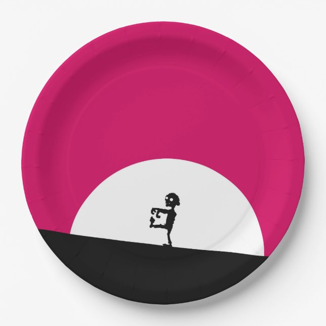 Zombie Silhouette with Full Moon Paper Plate (Front)