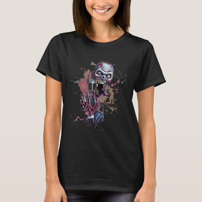 Zombie  Singing Microphone Metal Rock Music Horror T-Shirt (Front)