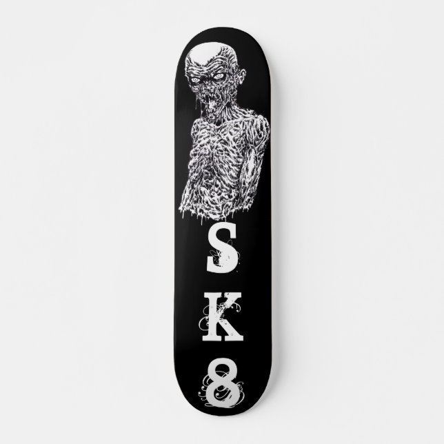 Zombie SK8 Black And White Art Skateboard (Front)
