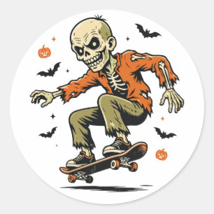 Zombie Skateboarder Classic Round Sticker
