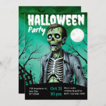 Zombie Skeleton Halloween Party Invite Adults