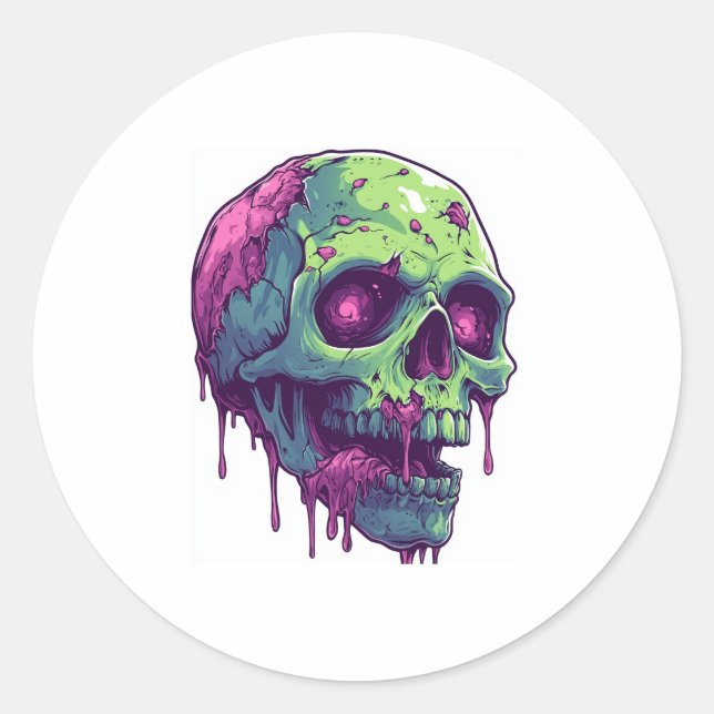 Zombie Skull Apocalypse Classic Round Sticker (Front)