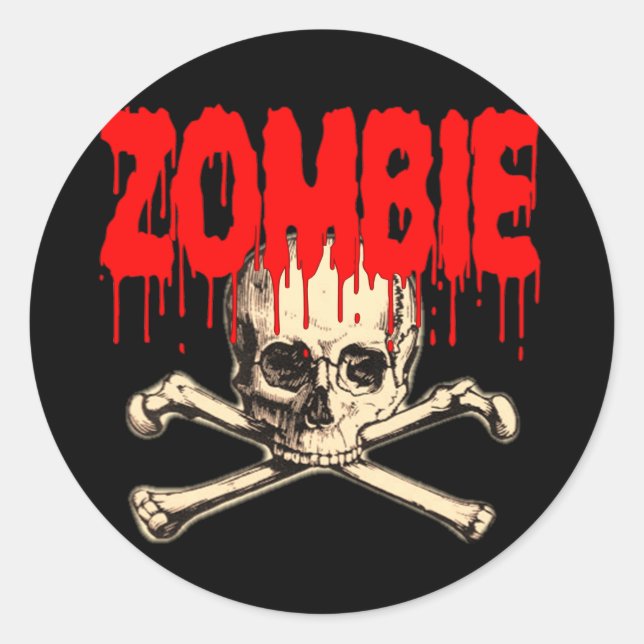 Zombie Skull Red Classic Round Sticker (Front)