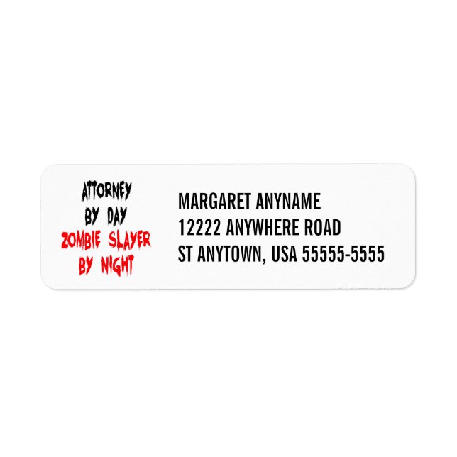 Zombie Slayer Attorney Return Address Label (Front)