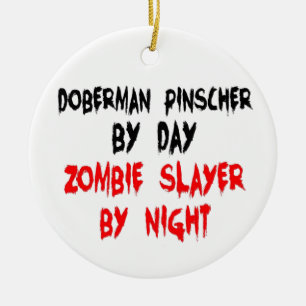 Zombie Slayer Doberman Pinscher Ceramic Tree Decoration
