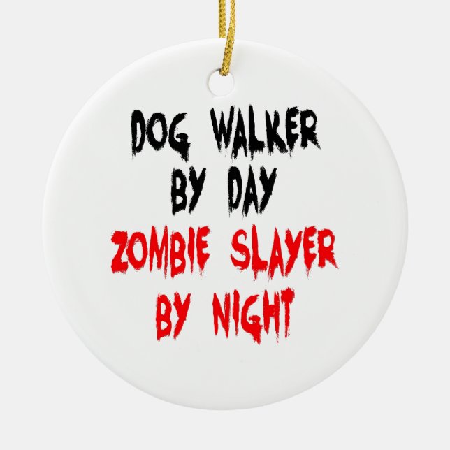 Zombie Slayer Dog Walker Ceramic Tree Decoration (Front)